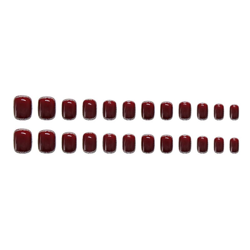 Burgundy crushed flash nail wearing finished product detachable nail sticker net red fake nail pure desire nail glitter nail piece