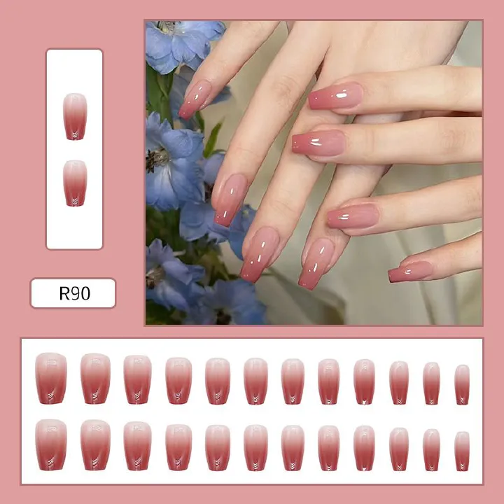 Watermelon red gradient nail art, white, gentle, short ballet nails, wearable nails, short false nails, finished nail pieces