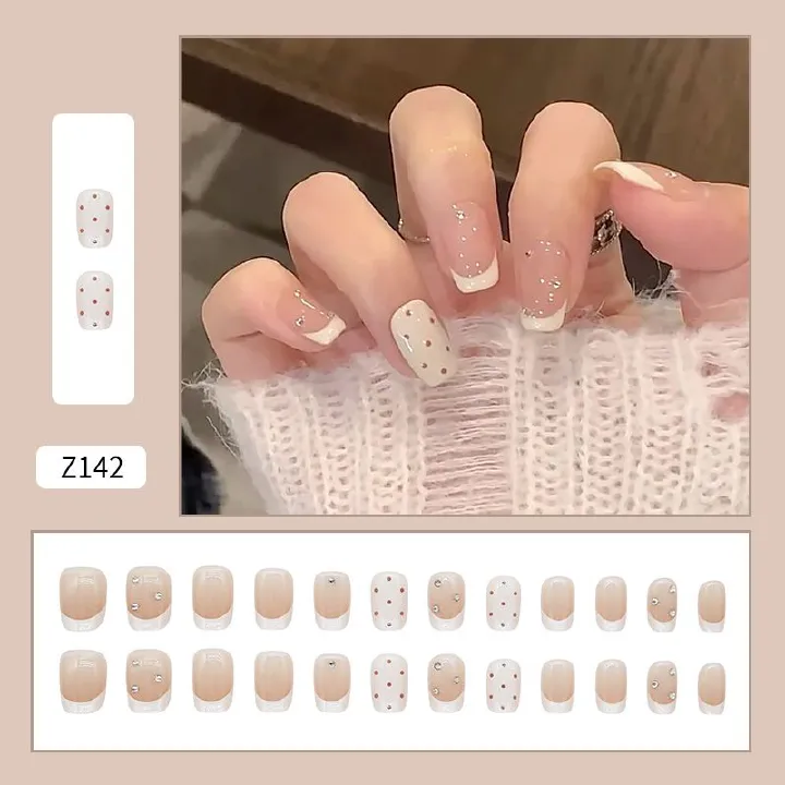 White French dot manicure, simple, short, wearable nail art, detachable false nail sticker, nail sticker