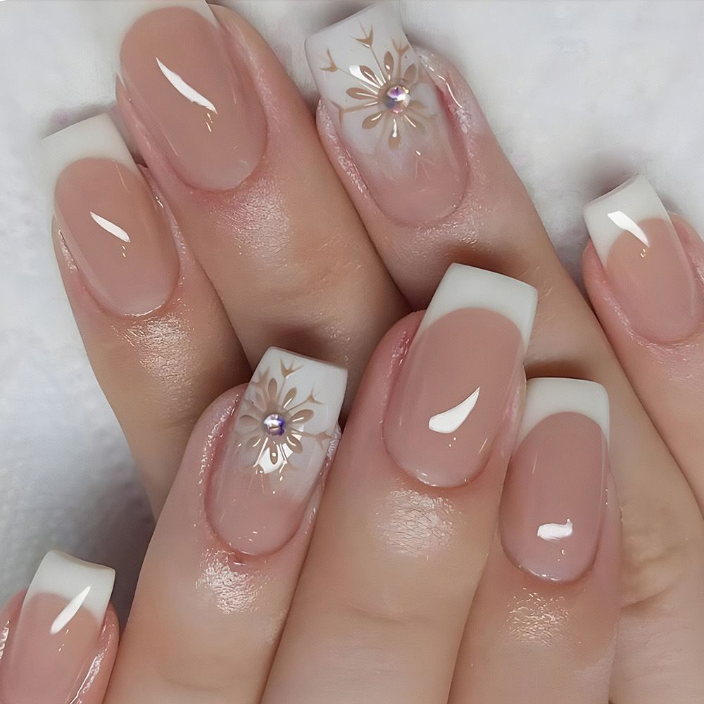 White French Gold Snowflake Nail Jewelry, Wearable Nail, European Style, Medium Size, Removable Nail
