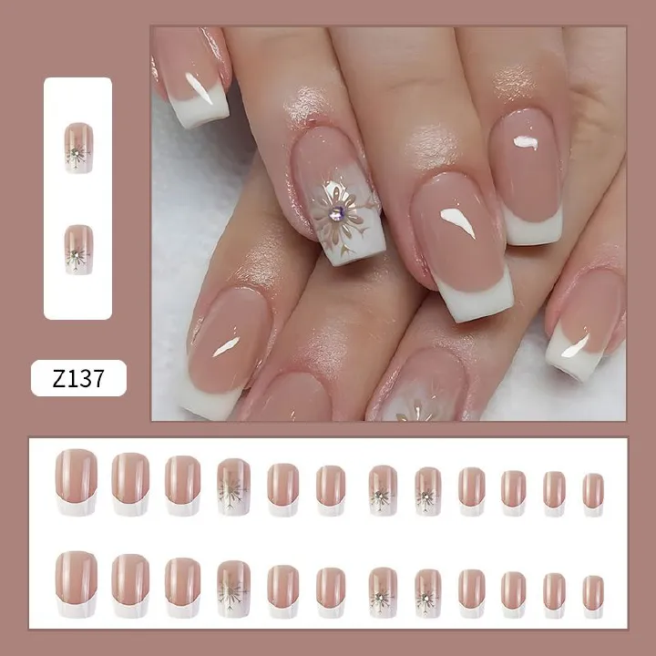 White French Gold Snowflake Nail Jewelry, Wearable Nail, European Style, Medium Size, Removable Nail