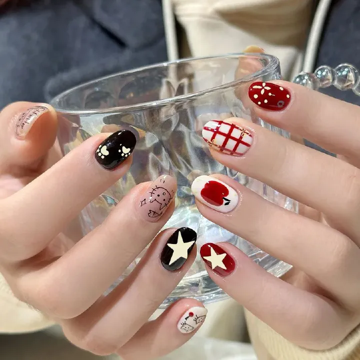 Childlike graffiti, kitten, dopamine, Korean girl, sweet and cool ins, 24 pieces of nail art, wearable nail patches