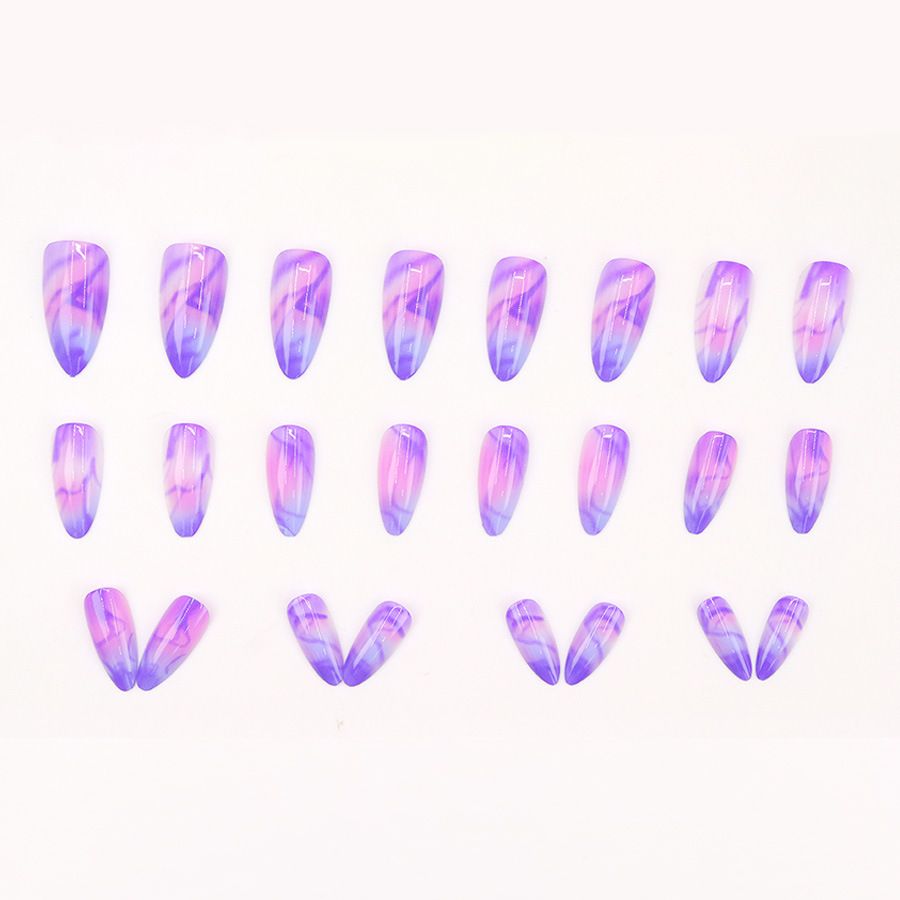 Simple and dreamy purple wash nail art, pure desire girl temperament, fashionable almond-shaped, eco-friendly wearable nail