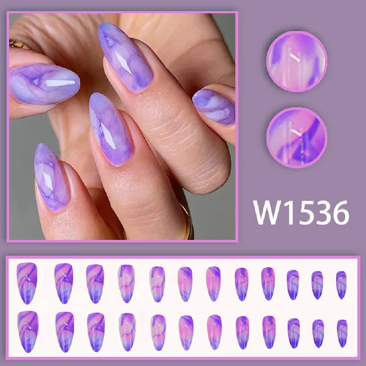 Simple and dreamy purple wash nail art, pure desire girl temperament, fashionable almond-shaped, eco-friendly wearable nail