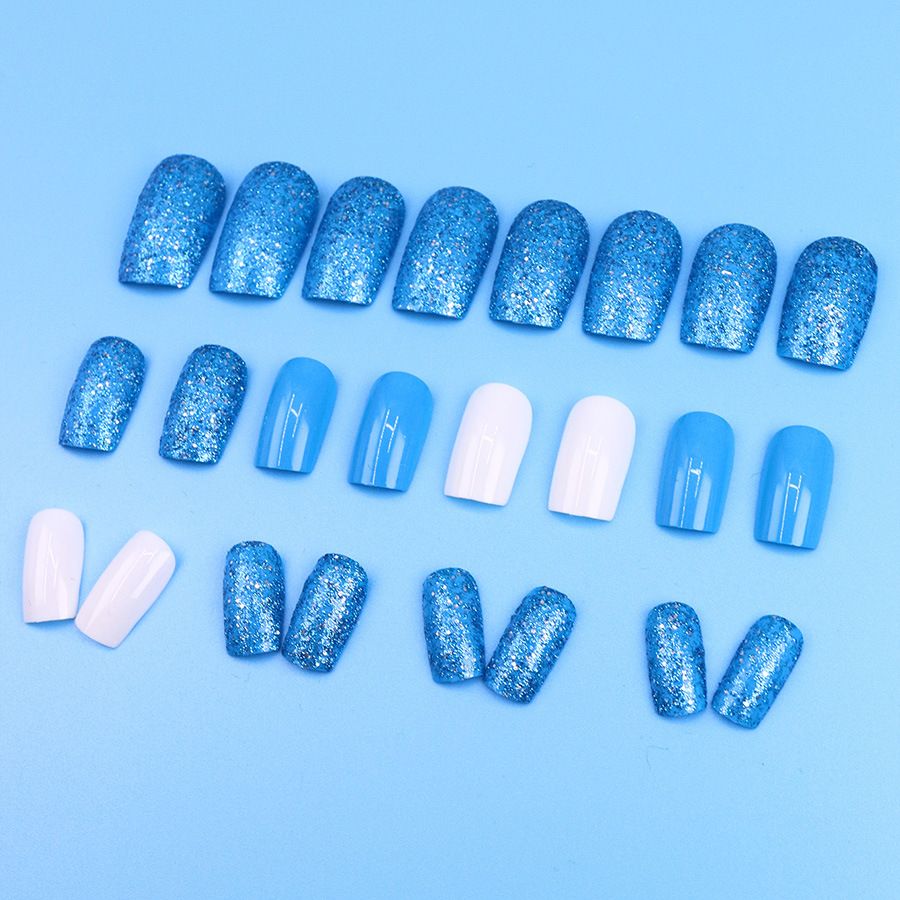 Blue sparkle white jade temperament wearable nail art European and American popular wearable short detachable reusable nail art nail plate