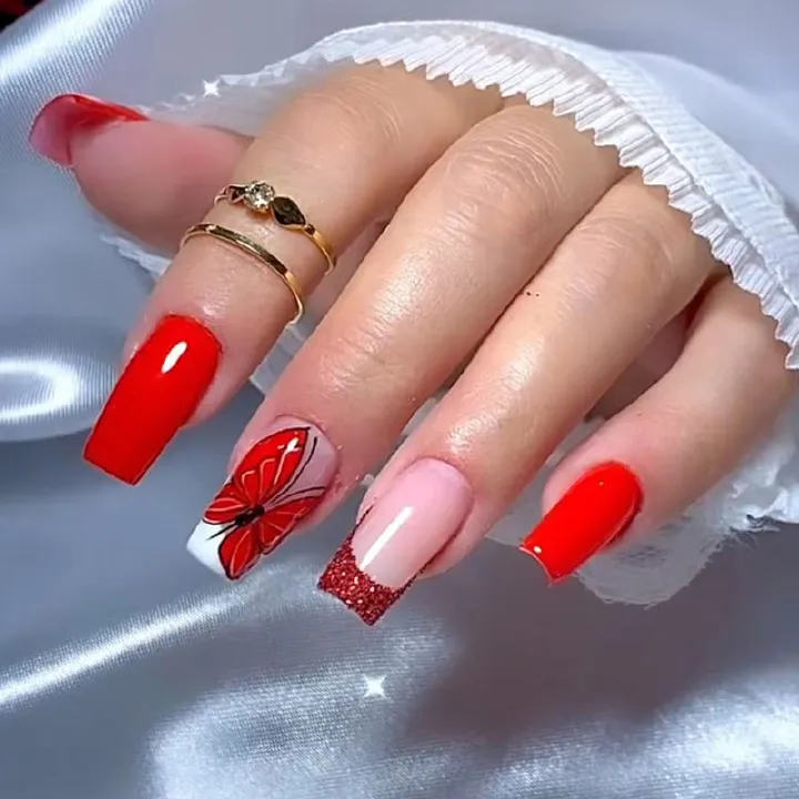 European and American red ballet nail sparkle powder French butterfly pure color nail plate temperament small niche elegant wear nail