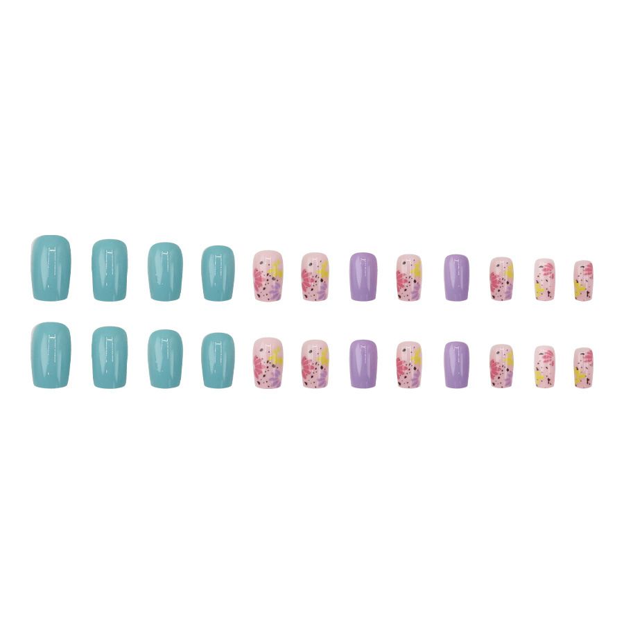 Wearable nail art, light and fresh, summer, flowers, lake, green, sweet potato, purple, fashionable, small niche, wearable nail