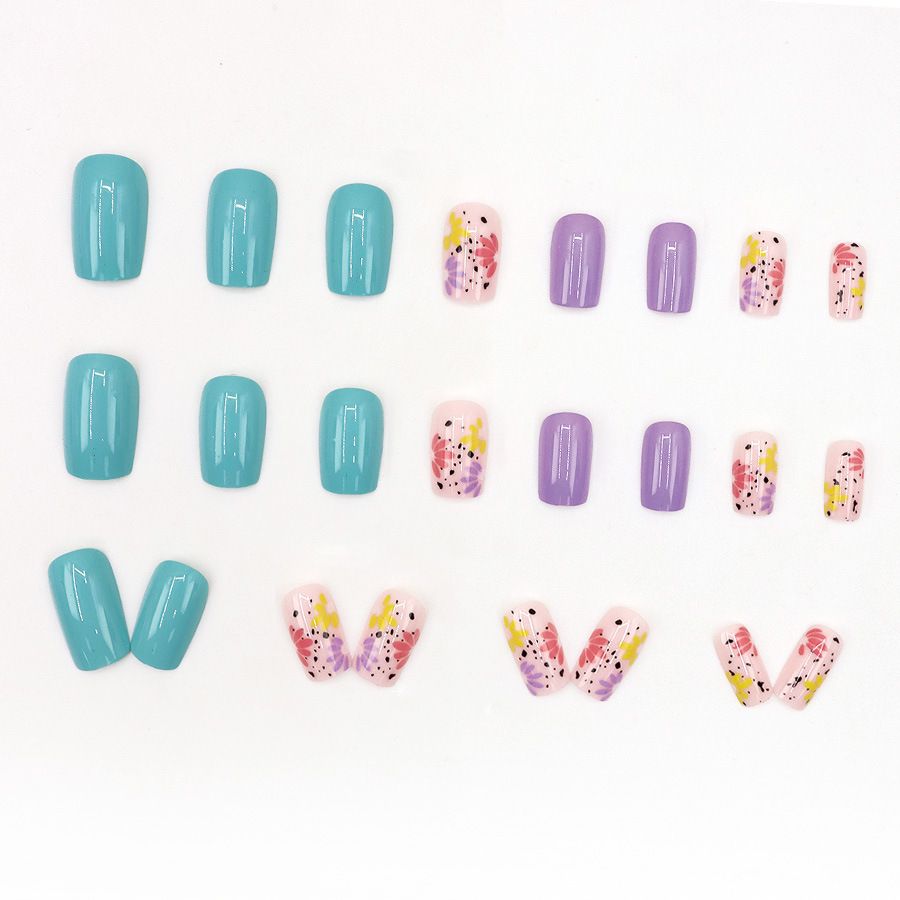 Wearable nail art, light and fresh, summer, flowers, lake, green, sweet potato, purple, fashionable, small niche, wearable nail