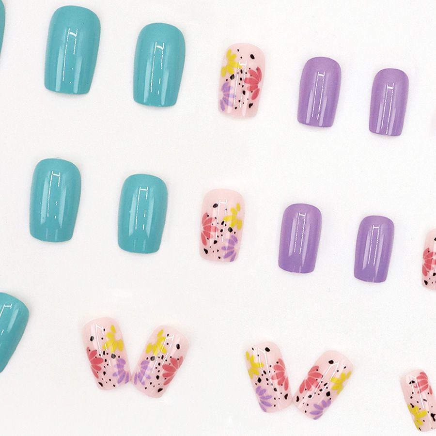 Wearable nail art, light and fresh, summer, flowers, lake, green, sweet potato, purple, fashionable, small niche, wearable nail