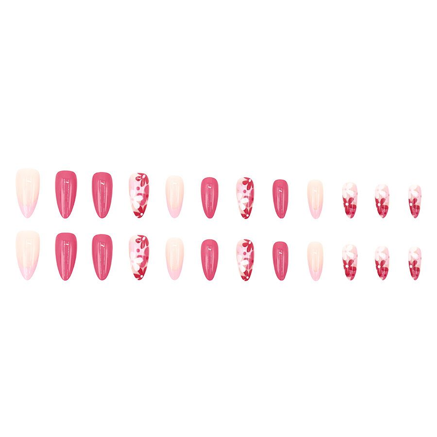 New style, popular style, wearable nail plate, European and American almond nail, ins style, French rose red, young girl, sweet, flowers, simple, cute, removable, wearable nail plate