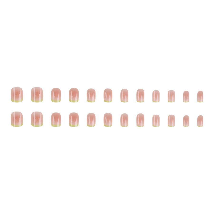 Spring new product green jumping color gradient French fresh nail ins style girly style little red book wearing nail 24 patch
