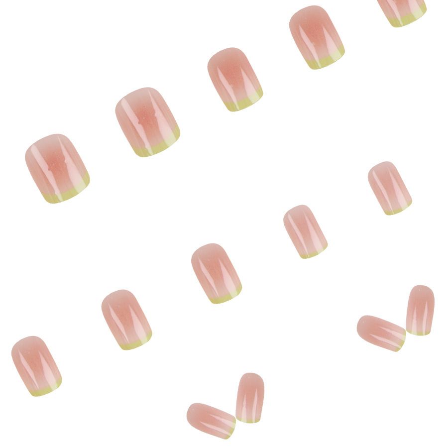 Spring new product green jumping color gradient French fresh nail ins style girly style little red book wearing nail 24 patch