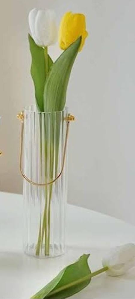 [ EXPERIENCE LUXURY FOR LESS !!! ] Single Brand New Unbreakable Multipurpose flower vase 10cm by 20cm 1.5Litre Glass bucket with golden handle For Home Display