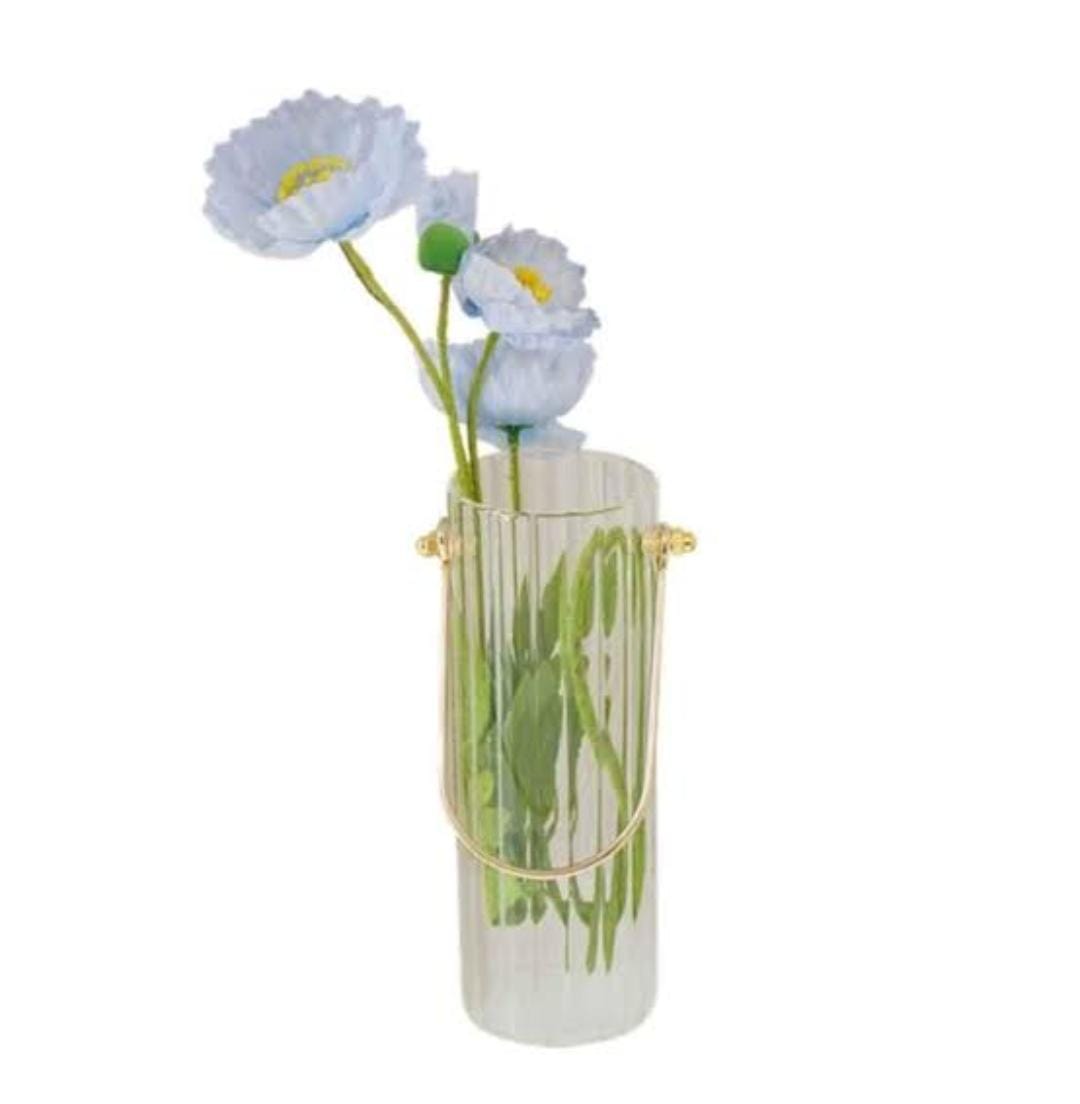 [ EXPERIENCE LUXURY FOR LESS !!! ] Single Brand New Unbreakable Multipurpose flower vase 10cm by 20cm 1.5Litre Glass bucket with golden handle For Home Display
