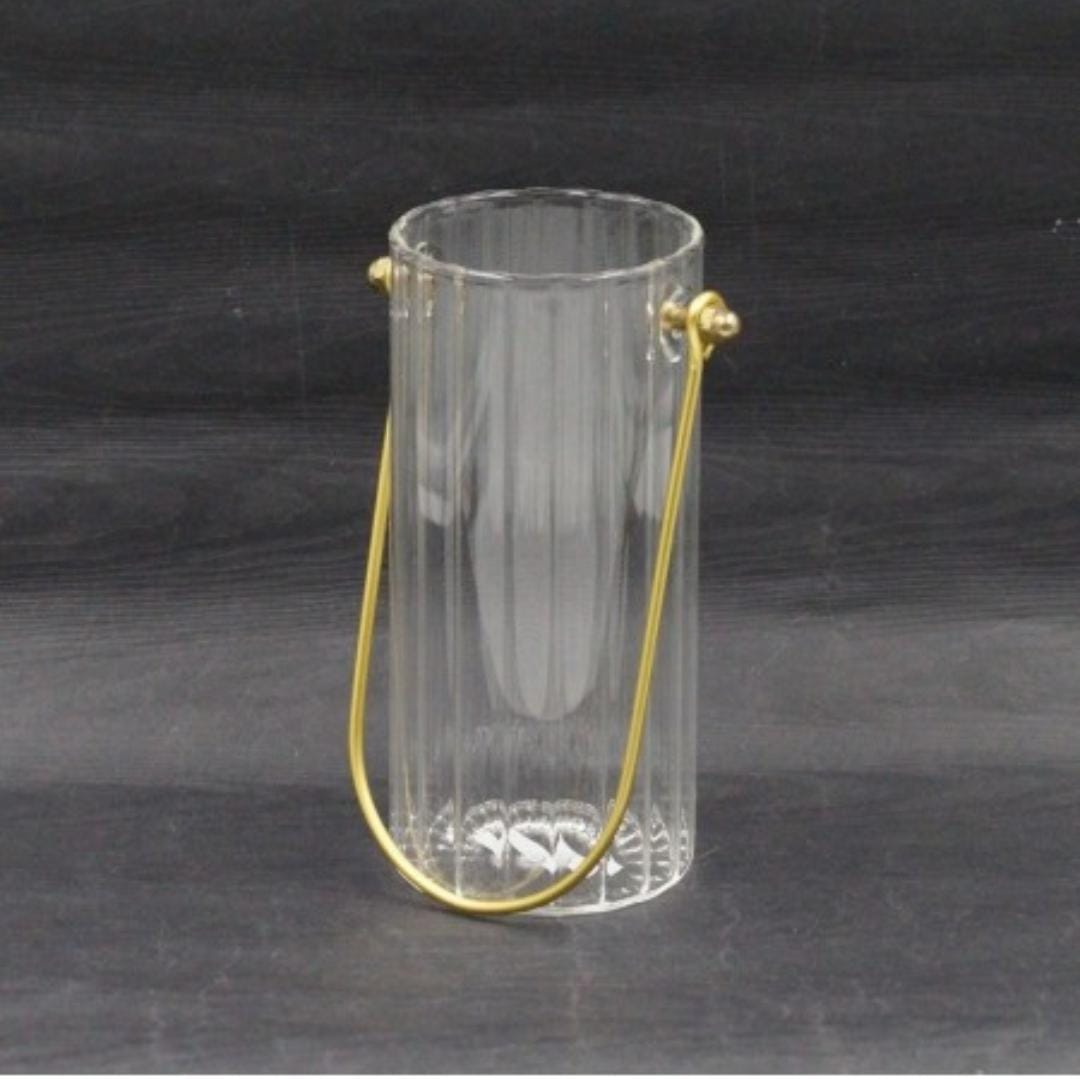 [ EXPERIENCE LUXURY FOR LESS !!! ] Single Brand New Unbreakable Multipurpose flower vase 10cm by 20cm 1.5Litre Glass bucket with golden handle For Home Display