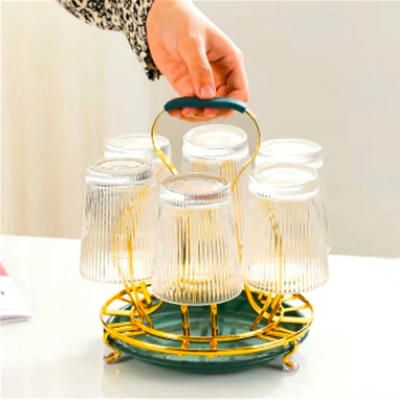 [ EXPERIENCE LUXURY FOR LESS !!! 🤩✨] Single  Brand New Affordable Anbaide Rotating golden rack 6pc- tumbler holder plus drain tray For Home and Kitchen Use