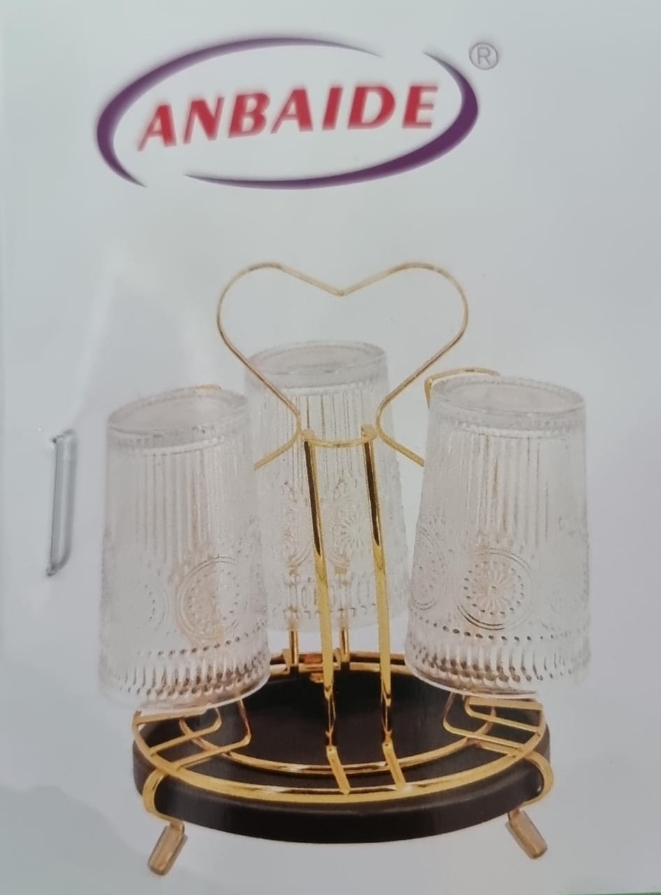 [ EXPERIENCE LUXURY FOR LESS !!! 🤩✨] Single  Brand New Affordable Anbaide Rotating golden rack 6pc- tumbler holder plus drain tray For Home and Kitchen Use