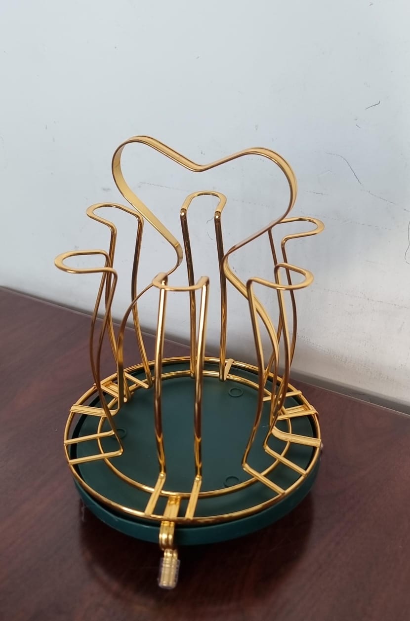 [ EXPERIENCE LUXURY FOR LESS !!! 🤩✨] Single  Brand New Affordable Anbaide Rotating golden rack 6pc- tumbler holder plus drain tray For Home and Kitchen Use