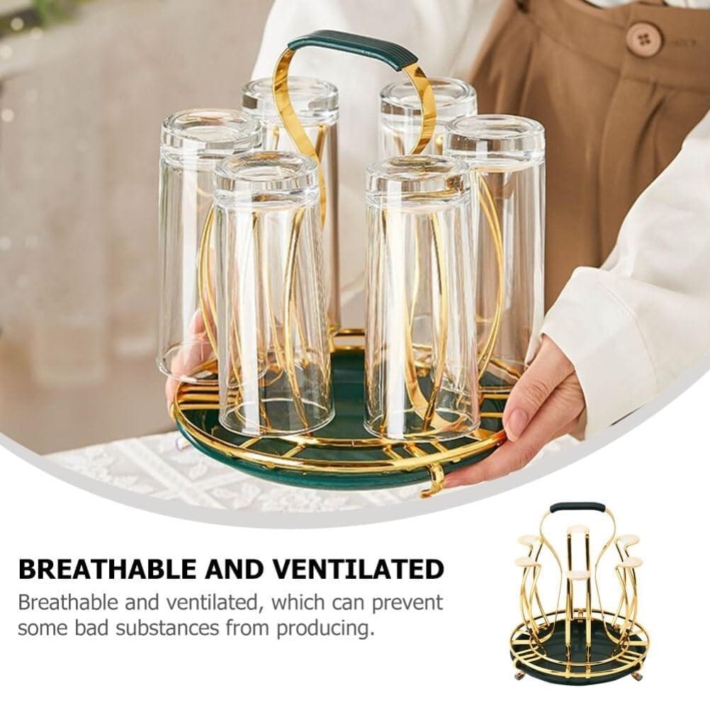 [ EXPERIENCE LUXURY FOR LESS !!! 🤩✨] Single  Brand New Affordable Anbaide Rotating golden rack 6pc- tumbler holder plus drain tray For Home and Kitchen Use