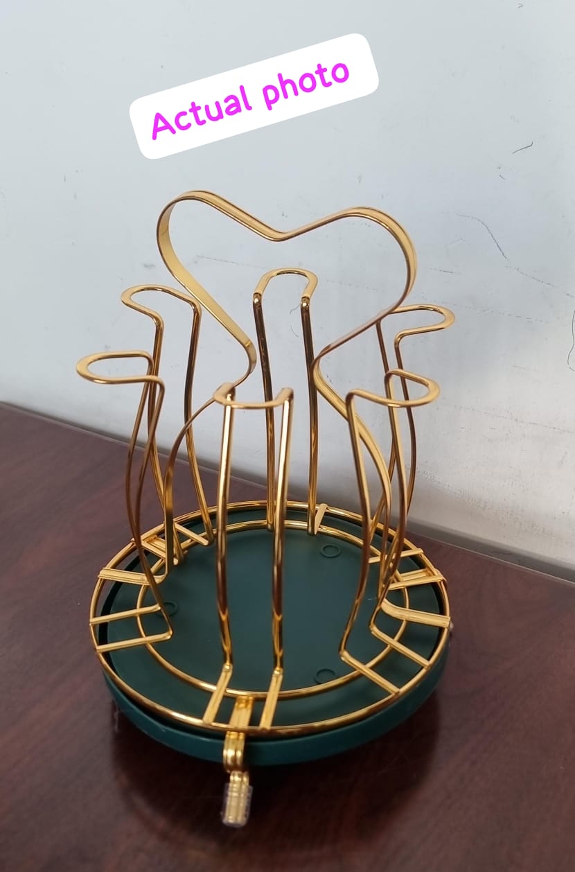 [ EXPERIENCE LUXURY FOR LESS !!! 🤩✨] Single  Brand New Affordable Anbaide Rotating golden rack 6pc- tumbler holder plus drain tray For Home and Kitchen Use