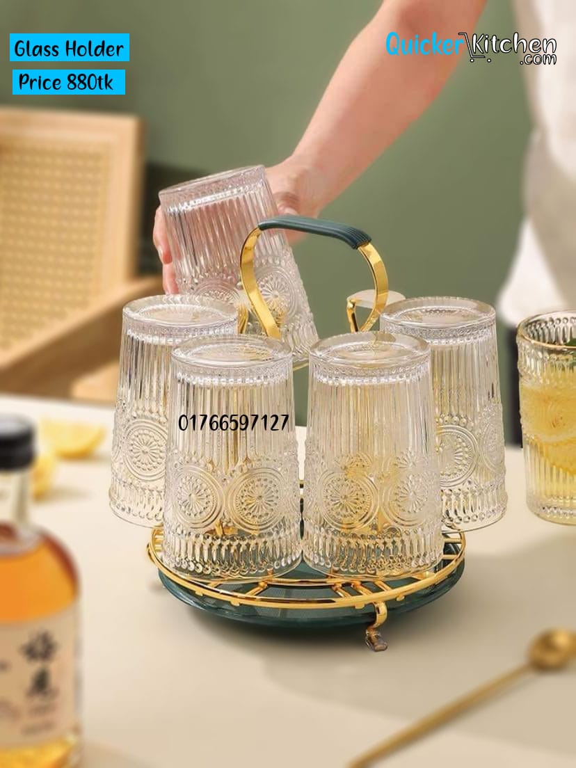 [ EXPERIENCE LUXURY FOR LESS !!! 🤩✨] Single  Brand New Affordable Anbaide Rotating golden rack 6pc- tumbler holder plus drain tray For Home and Kitchen Use