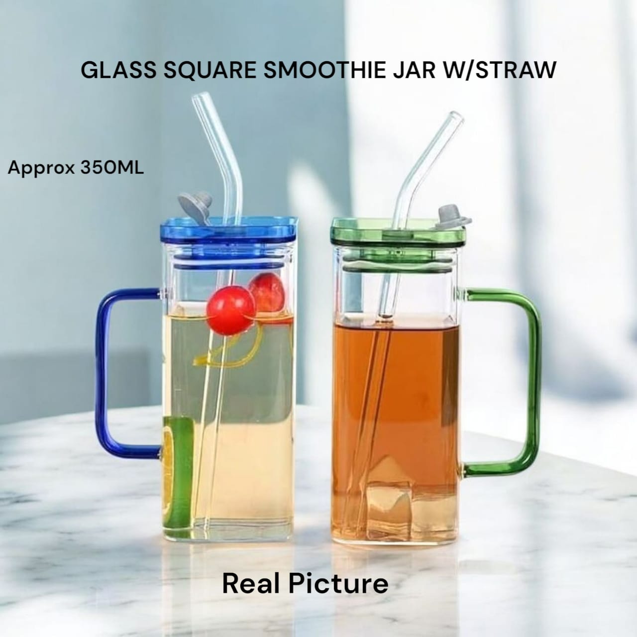 [🔥KILLIMALL SPECIAL OFFERS 🤩🤩✨ !!! ] 1 Pc Classy Brand New Stylish and Luxurious Very High Quality Kitchen Glass square smoothie Jar w/Straw . Designed With Durability and Functionality