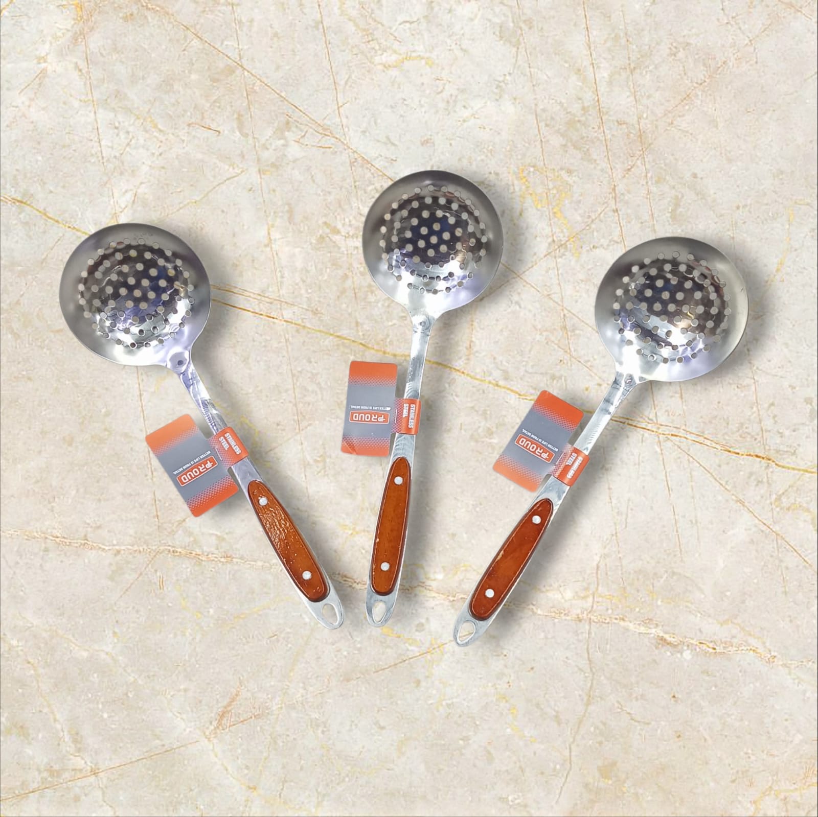 ⏰ TIME LIMITED OFFER ⏰ 1pc Stainless Steel Fry Spoon with Wooden Handle – Heat Resistant & Dishwasher Safe