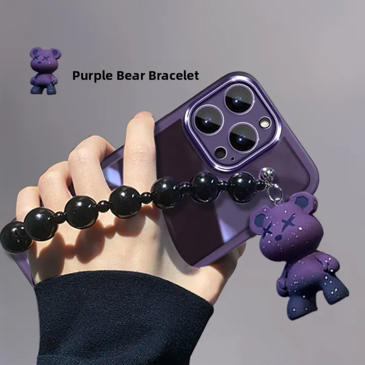 Purple Bear Chain iPhone Protection Case Creative Personalized Silicone Shell for Apple 17 16 15 14 13 12 11 pro Max XS XR 7 8 plus Mini 6S plus