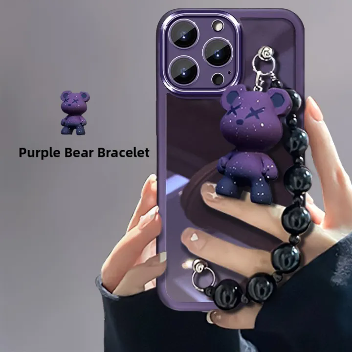 Purple Bear Chain iPhone Protection Case Creative Personalized Silicone Shell for Apple 17 16 15 14 13 12 11 pro Max XS XR 7 8 plus Mini 6S plus