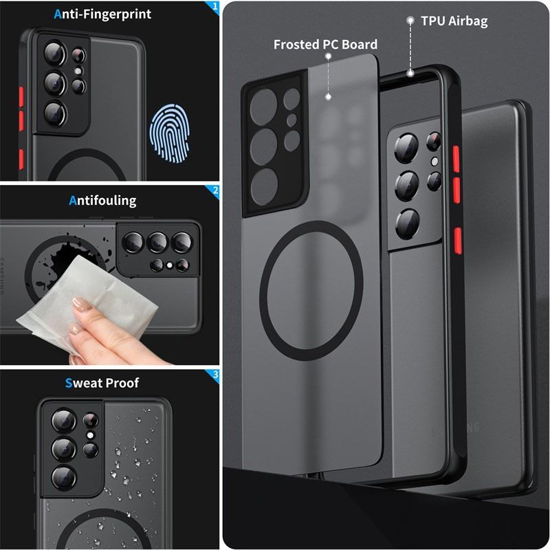 Luxury Slim Matte Magsafe Phone Case For Samsung  A56 A55 A54 A53 A52 A36 A35 A34 A33 A32 A26 A25 A24 A17 A16 A15 A14 A13 A12 A07 A06 4G 5G A05 A05s A04  Solid Color Shockproof PC Cover Casing