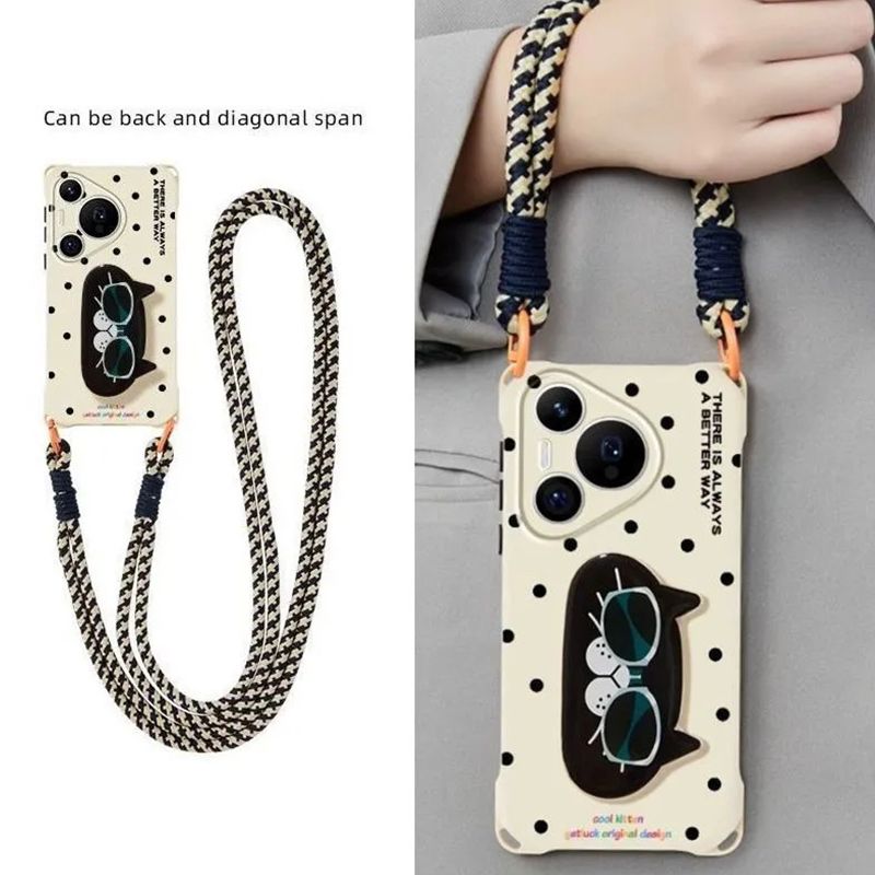 Black Cat Crossbody Anti-fall Phone Case For iPhone Case for Huawei Case for Samsung Iphone17 16 16pro Huawei Mate80 Phone Cover Samsung S25 S24 S23 Phone Case