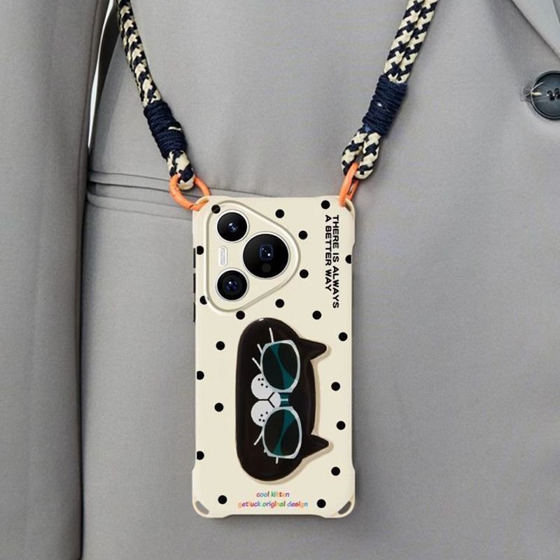 Black Cat Crossbody Anti-fall Phone Case For iPhone Case for Huawei Case for Samsung Iphone17 16 16pro Huawei Mate80 Phone Cover Samsung S25 S24 S23 Phone Case