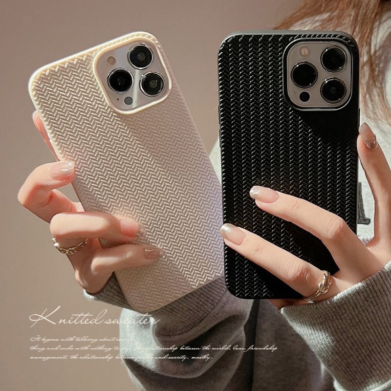 Solid Color Woven Texture Case For iPhone 16 15 14 Cases Mobile Accessories Solid Color Phone Case