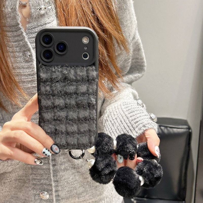 Fluffy Phone Strap Case For iPhone 17 16 15 14 Cases Mobile Accessories Phone Case