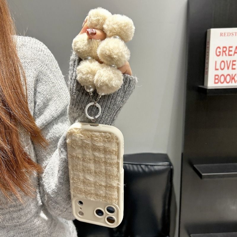 Fluffy Phone Strap Case For iPhone 17 16 15 14 Cases Mobile Accessories Phone Case