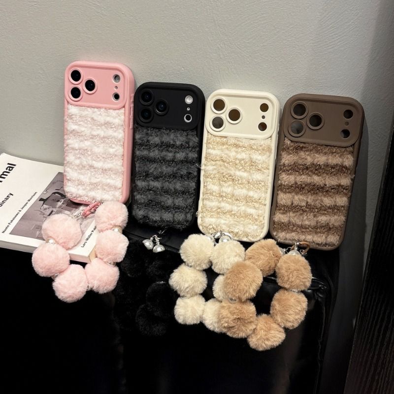 Fluffy Phone Strap Case For iPhone 17 16 15 14 Cases Mobile Accessories Phone Case