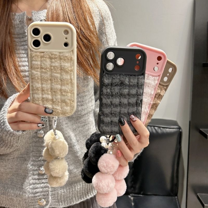 Fluffy Phone Strap Case For iPhone 17 16 15 14 Cases Mobile Accessories Phone Case