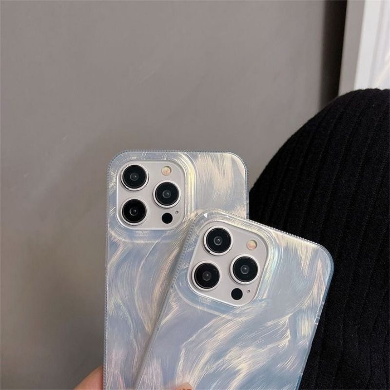 Gradient Feather Yarn Laser Anti-fall Case For iPhone 16 15 14 Cases Mobile Accessories Transparent Phone Case