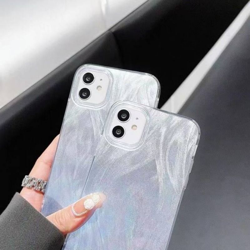 Gradient Feather Yarn Laser Anti-fall Case For iPhone 16 15 14 Cases Mobile Accessories Transparent Phone Case