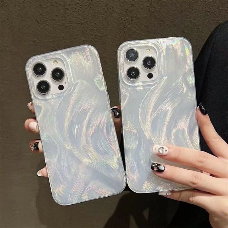 Gradient Feather Yarn Laser Anti-fall Case For iPhone 16 15 14 Cases Mobile Accessories Transparent Phone Case