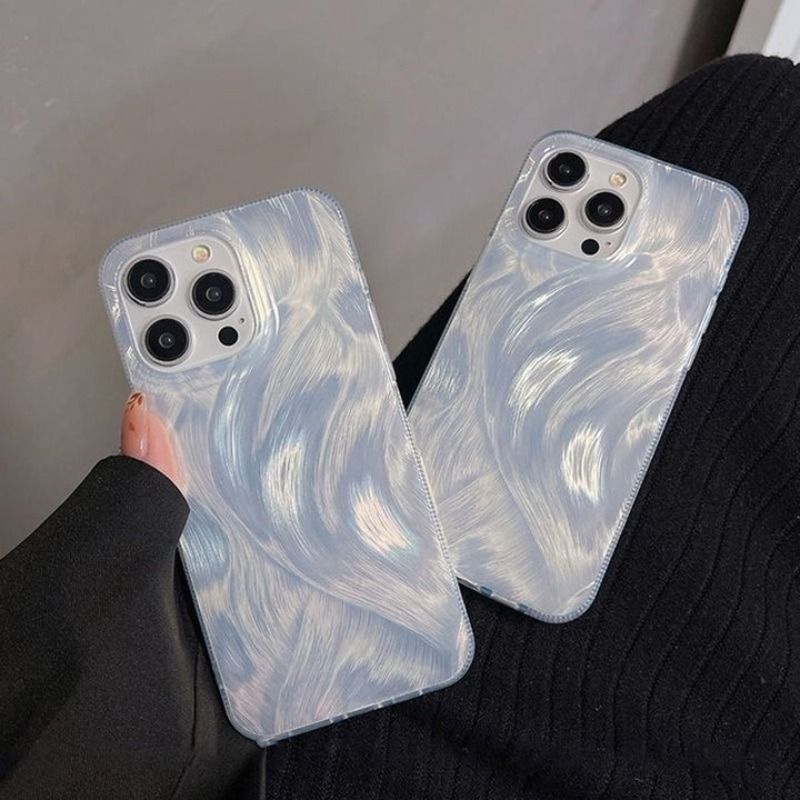 Gradient Feather Yarn Laser Anti-fall Case For iPhone 16 15 14 Cases Mobile Accessories Transparent Phone Case