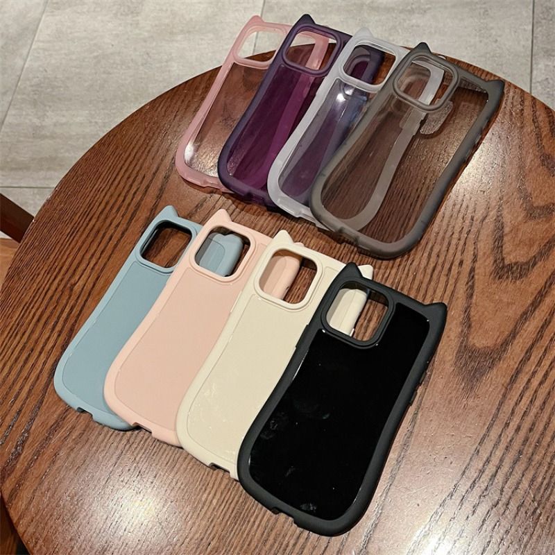 Solid Color Cat Ears Anti-fall Case For iPhone 17 16 15 14 Cases Mobile Accessories Phone Case