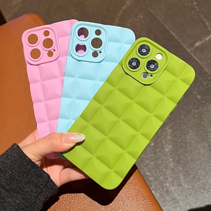 Chocolate Bar 3D Grid Solid Color Anti-fall Case For iPhone 17 16 15 14 Cases Mobile Accessories Phone Case
