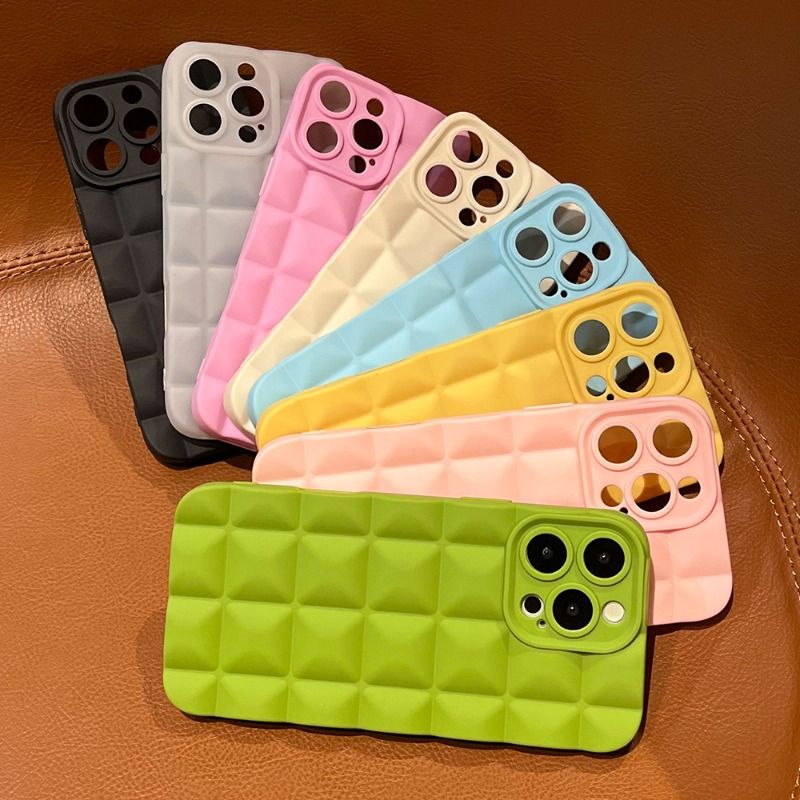 Chocolate Bar 3D Grid Solid Color Anti-fall Case For iPhone 17 16 15 14 Cases Mobile Accessories Phone Case