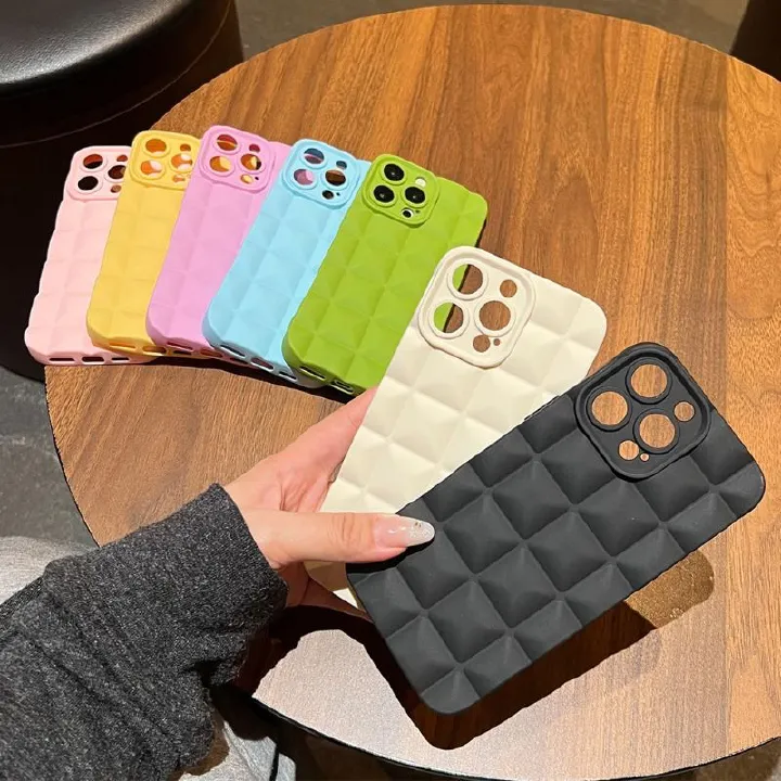 Chocolate Bar 3D Grid Solid Color Anti-fall Case For iPhone 17 16 15 14 Cases Mobile Accessories Phone Case