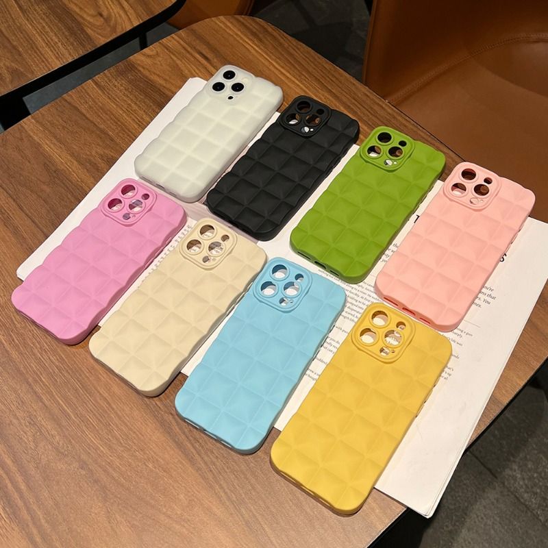 Chocolate Bar 3D Grid Solid Color Anti-fall Case For iPhone 17 16 15 14 Cases Mobile Accessories Phone Case