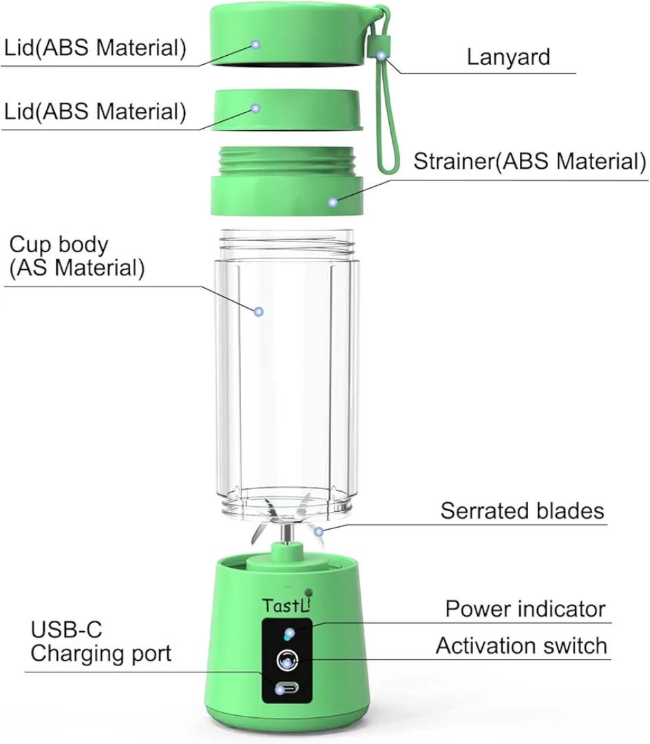Portable Blender, Personal Juice Protein To Go Mixer Bottle, USB Rechargeable Mini Blender for shakes and smoothies