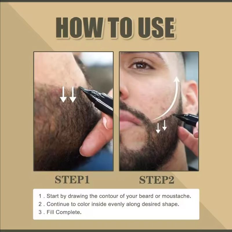 Beard Filler Pen Waterproof Pen Kit Beard Shaping Lasting Repair Moustache Coloring Dark Brown Hair Repair Beard Enhancer Pen