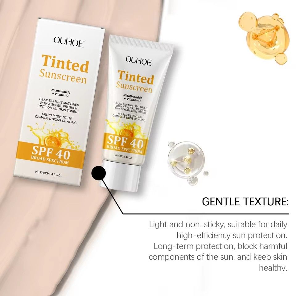 OUHOE Tinted Sunscreen SPF40 Whitening Sunblock Skin Protective Solar Oil-Control Hydrating Antioxidant Glowing Anti Sun Cream