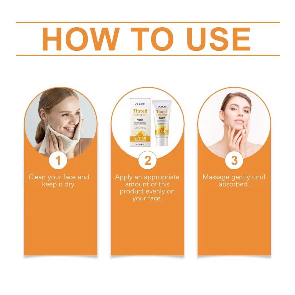 OUHOE Tinted Sunscreen SPF40 Whitening Sunblock Skin Protective Solar Oil-Control Hydrating Antioxidant Glowing Anti Sun Cream